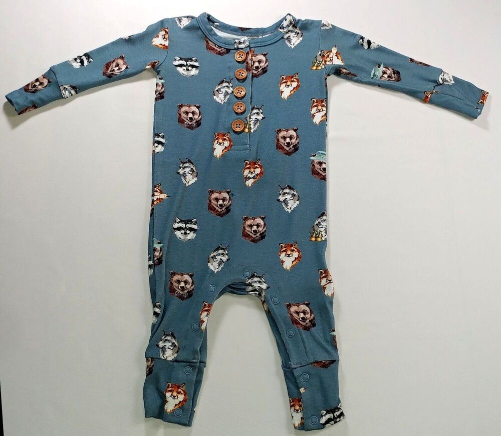 Posh Peanut One Piece Henley Romper Scout 3-6 months Animals Soft Bamboo